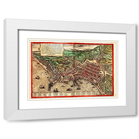 Naples Napoli Italy White Modern Wood Framed Art Print with Double Matting by Hogenberg, Braun