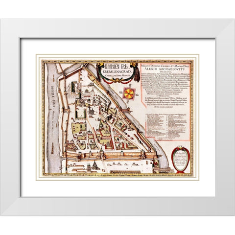 Moscow Moskva Russia White Modern Wood Framed Art Print with Double Matting by Hogenberg, Braun