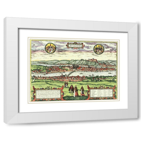 Passau Germany White Modern Wood Framed Art Print with Double Matting by Hogenberg, Braun