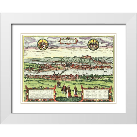 Passau Germany White Modern Wood Framed Art Print with Double Matting by Hogenberg, Braun