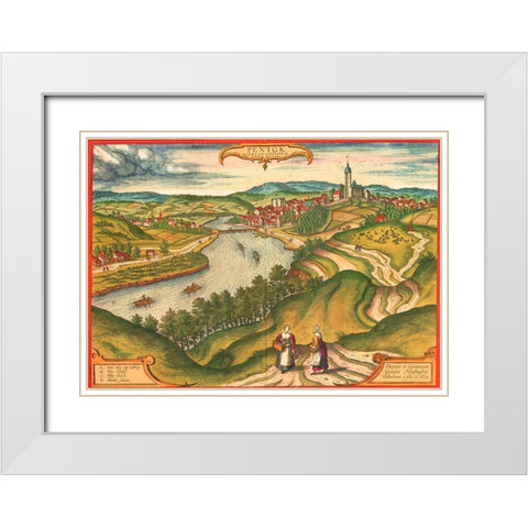 Penig Germany White Modern Wood Framed Art Print with Double Matting by Hogenberg, Braun
