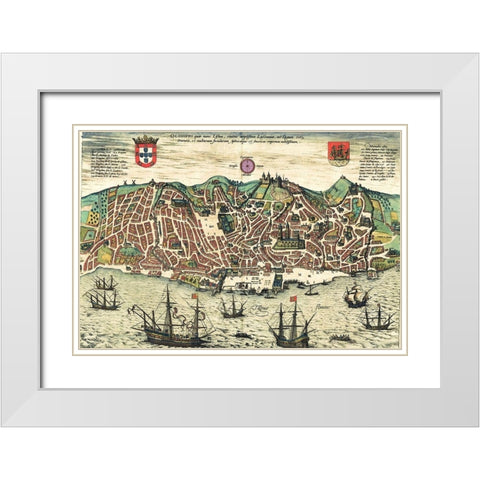 Portugal White Modern Wood Framed Art Print with Double Matting by Hogenberg, Braun