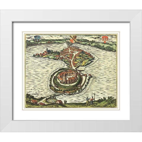Ratzeburg Germany White Modern Wood Framed Art Print with Double Matting by Hogenberg, Braun