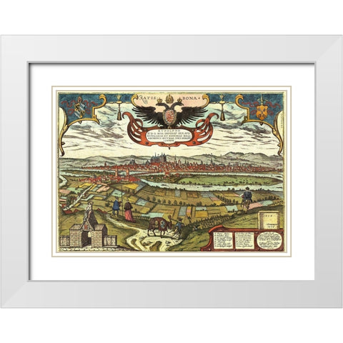 Regensburg Germany White Modern Wood Framed Art Print with Double Matting by Hogenberg, Braun