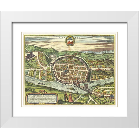 Saintes France White Modern Wood Framed Art Print with Double Matting by Hogenberg, Braun