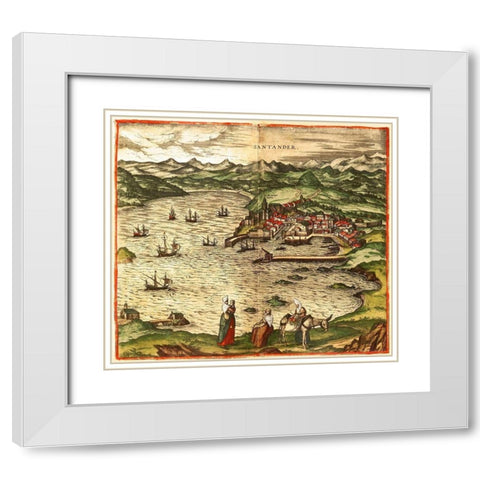 Santander White Modern Wood Framed Art Print with Double Matting by Hogenberg, Braun