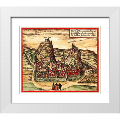 Sion Switzerland White Modern Wood Framed Art Print with Double Matting by Hogenberg, Braun