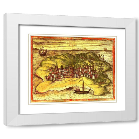 Kilwa Tanzania White Modern Wood Framed Art Print with Double Matting by Hogenberg, Braun