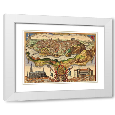Toledo Spain White Modern Wood Framed Art Print with Double Matting by Hogenberg, Braun