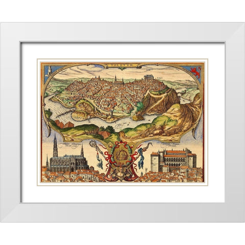 Toledo Spain White Modern Wood Framed Art Print with Double Matting by Hogenberg, Braun