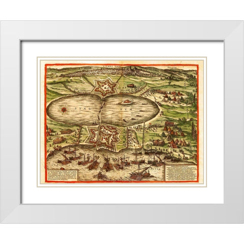 Tunis Carthage Tunisia White Modern Wood Framed Art Print with Double Matting by Hogenberg, Braun