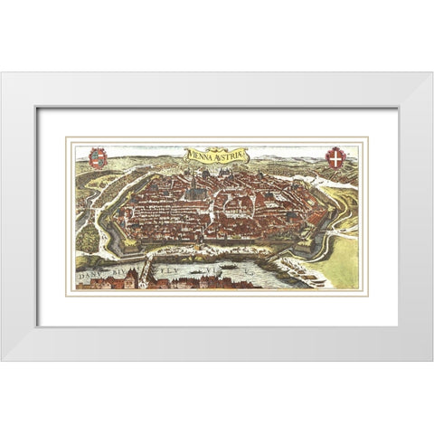 Vienna Austria Wien White Modern Wood Framed Art Print with Double Matting by Hogenberg, Braun