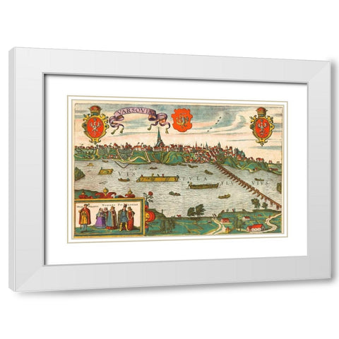 Warsaw Poland White Modern Wood Framed Art Print with Double Matting by Hogenberg, Braun