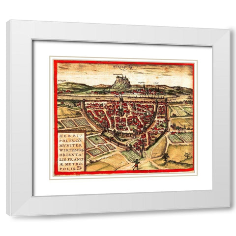 Wurzburg Germany White Modern Wood Framed Art Print with Double Matting by Hogenberg, Braun