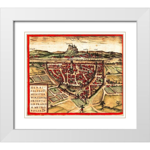 Wurzburg Germany White Modern Wood Framed Art Print with Double Matting by Hogenberg, Braun