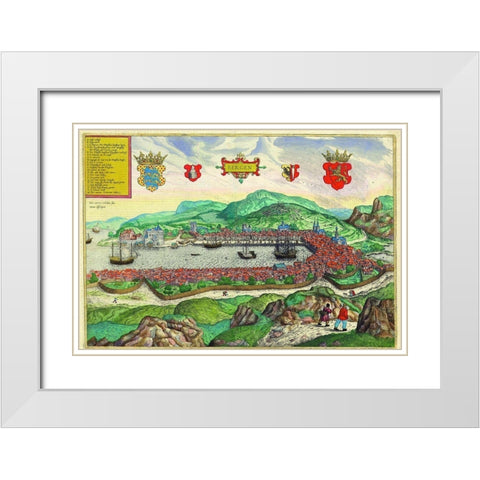 Bergen White Modern Wood Framed Art Print with Double Matting by Hogenberg, Braun