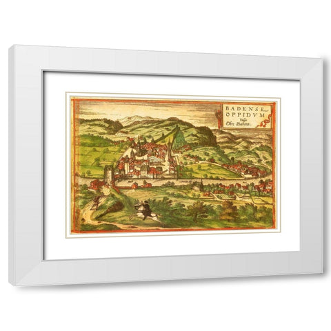 Baden Spa Switzerland White Modern Wood Framed Art Print with Double Matting by Hogenberg, Braun