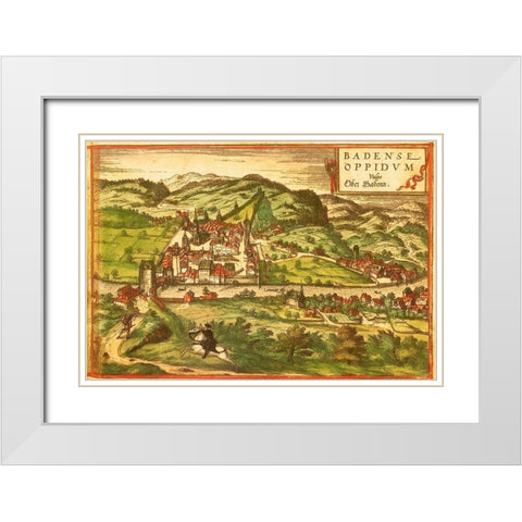 Baden Spa Switzerland White Modern Wood Framed Art Print with Double Matting by Hogenberg, Braun