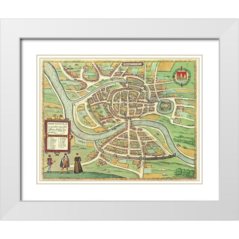 Bristol England White Modern Wood Framed Art Print with Double Matting by Hogenberg, Braun
