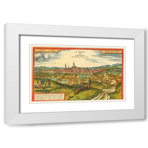 Sankt Polten Austria White Modern Wood Framed Art Print with Double Matting by Hogenberg, Braun