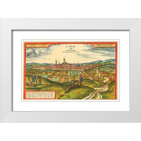 Sankt Polten Austria White Modern Wood Framed Art Print with Double Matting by Hogenberg, Braun