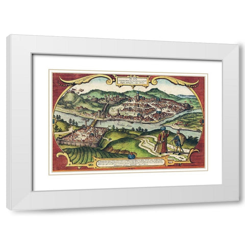Buda Hungary White Modern Wood Framed Art Print with Double Matting by Hogenberg, Braun