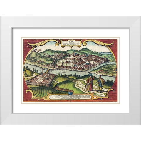 Buda Hungary White Modern Wood Framed Art Print with Double Matting by Hogenberg, Braun