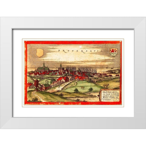Netherlands Zeeland Brouvershaven White Modern Wood Framed Art Print with Double Matting by Hogenberg, Braun