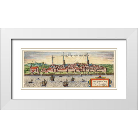 Riga Latvia White Modern Wood Framed Art Print with Double Matting by Hogenberg, Braun