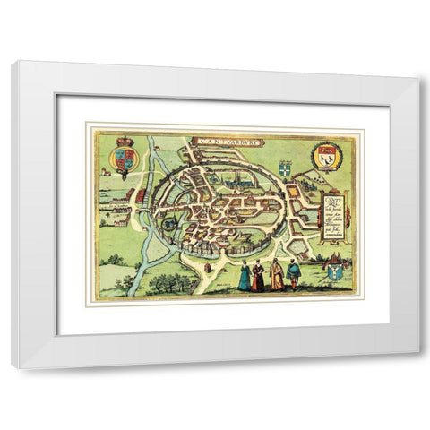 Canterbury England White Modern Wood Framed Art Print with Double Matting by Hogenberg, Braun