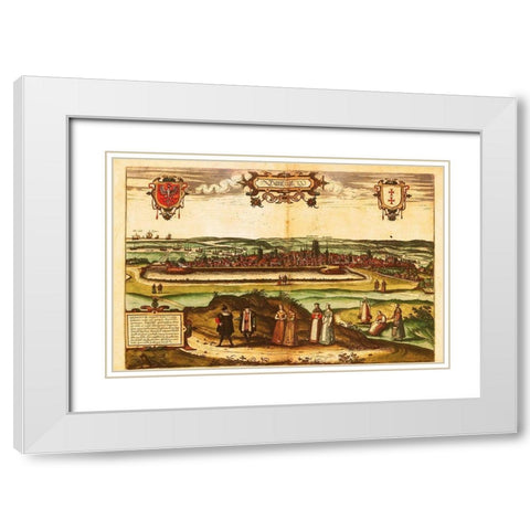Gdansk Poland White Modern Wood Framed Art Print with Double Matting by Hogenberg, Braun