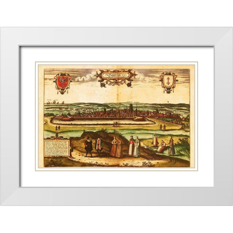 Gdansk Poland White Modern Wood Framed Art Print with Double Matting by Hogenberg, Braun