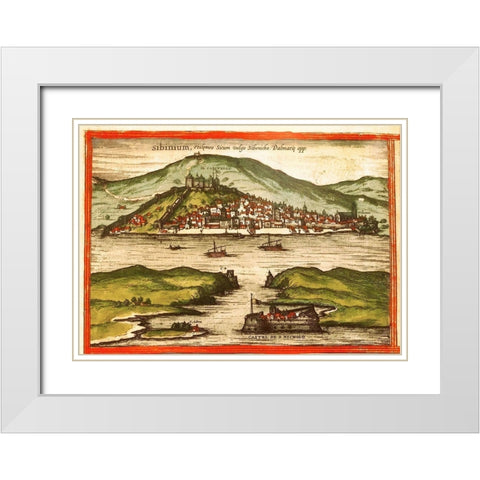 Sibenik Croatia White Modern Wood Framed Art Print with Double Matting by Hogenberg, Braun