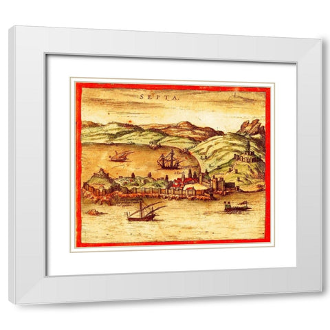 Ceuta Spain White Modern Wood Framed Art Print with Double Matting by Hogenberg, Braun