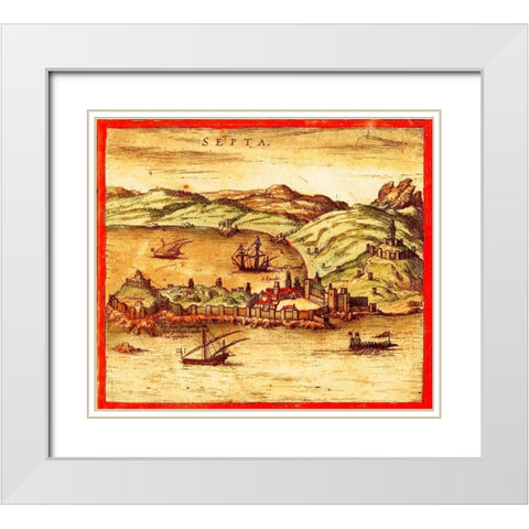 Ceuta Spain White Modern Wood Framed Art Print with Double Matting by Hogenberg, Braun