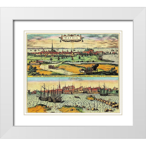 Denmark White Modern Wood Framed Art Print with Double Matting by Hogenberg, Braun