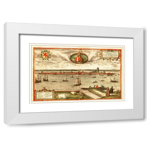 Dordrecht Netherlands White Modern Wood Framed Art Print with Double Matting by Hogenberg, Braun