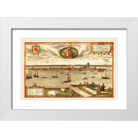 Dordrecht Netherlands White Modern Wood Framed Art Print with Double Matting by Hogenberg, Braun