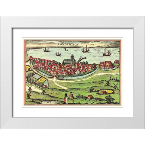 Denmark White Modern Wood Framed Art Print with Double Matting by Hogenberg, Braun