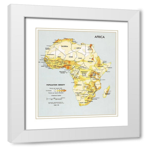 Africa Population Density  White Modern Wood Framed Art Print with Double Matting by CIA
