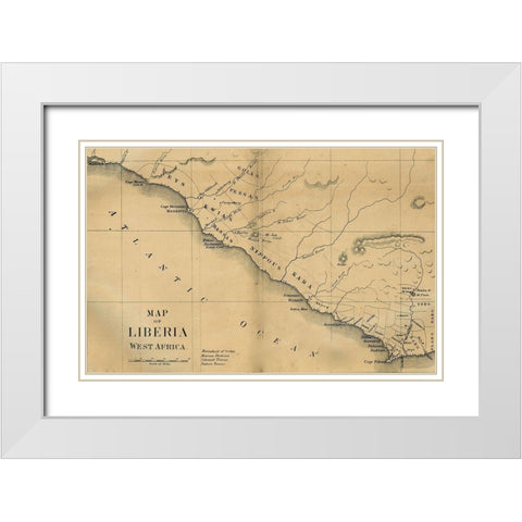 American Colonization Map of Liberia White Modern Wood Framed Art Print with Double Matting by G F Nesbit and Co