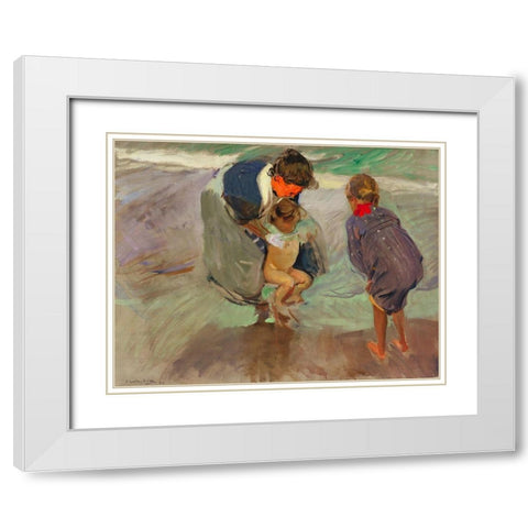 On the Beach White Modern Wood Framed Art Print with Double Matting by Sorolla, Joaquin