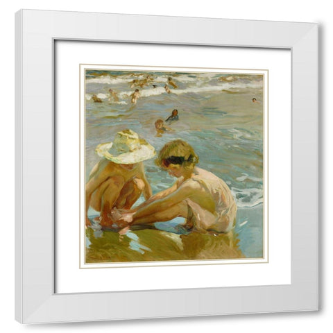 The wounded foot White Modern Wood Framed Art Print with Double Matting by Sorolla, Joaquin