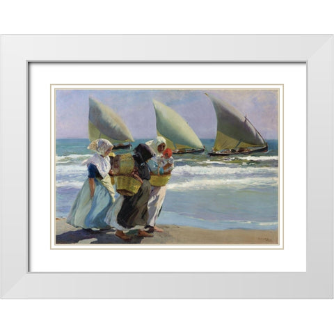 The three candles White Modern Wood Framed Art Print with Double Matting by Sorolla, Joaquin