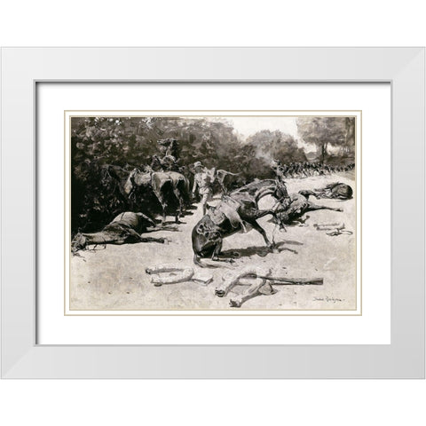 How the Horses Died for Their Country at Santiago White Modern Wood Framed Art Print with Double Matting by Remington, Frederic
