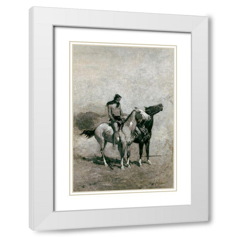 The Fire-Eater Slung His Victim Across His Pony White Modern Wood Framed Art Print with Double Matting by Remington, Frederic