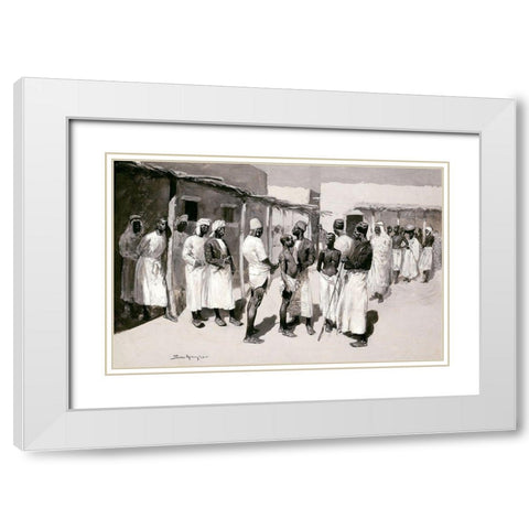 Slave Market White Modern Wood Framed Art Print with Double Matting by Remington, Frederic