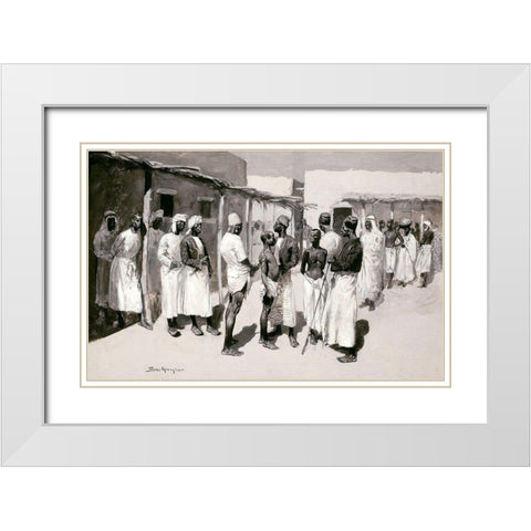 Slave Market White Modern Wood Framed Art Print with Double Matting by Remington, Frederic