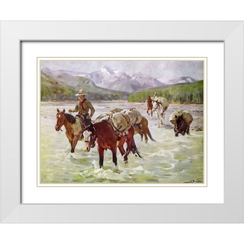 An Easy Fording White Modern Wood Framed Art Print with Double Matting by Rungius, Carl