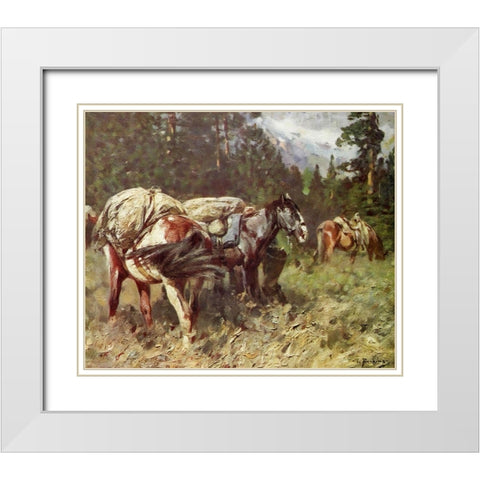 Delay on the trail White Modern Wood Framed Art Print with Double Matting by Rungius, Carl